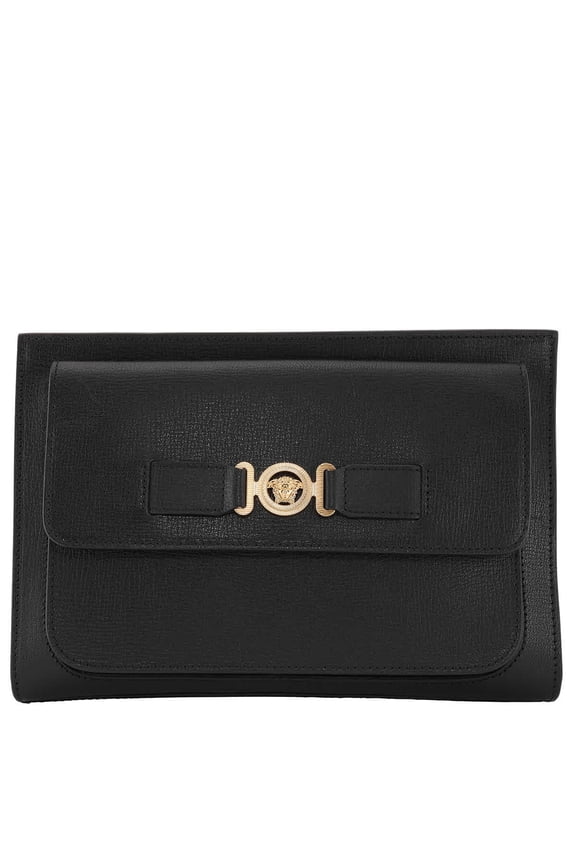 Medusa Plaque Calf Leather Clutch Bag