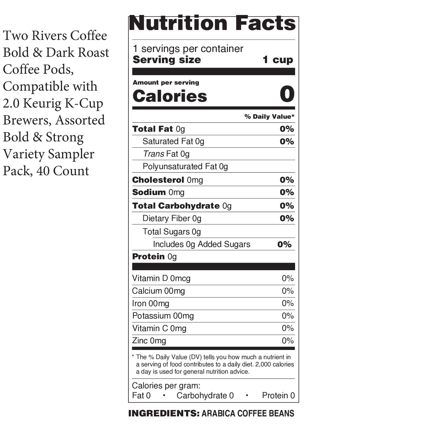 Two Rivers Coffee Bold & Dark Roast Coffee Pods, Compatible with 2.0 Keurig K-Cup Brewers, Assorted Bold Variety Pack, 40 Count