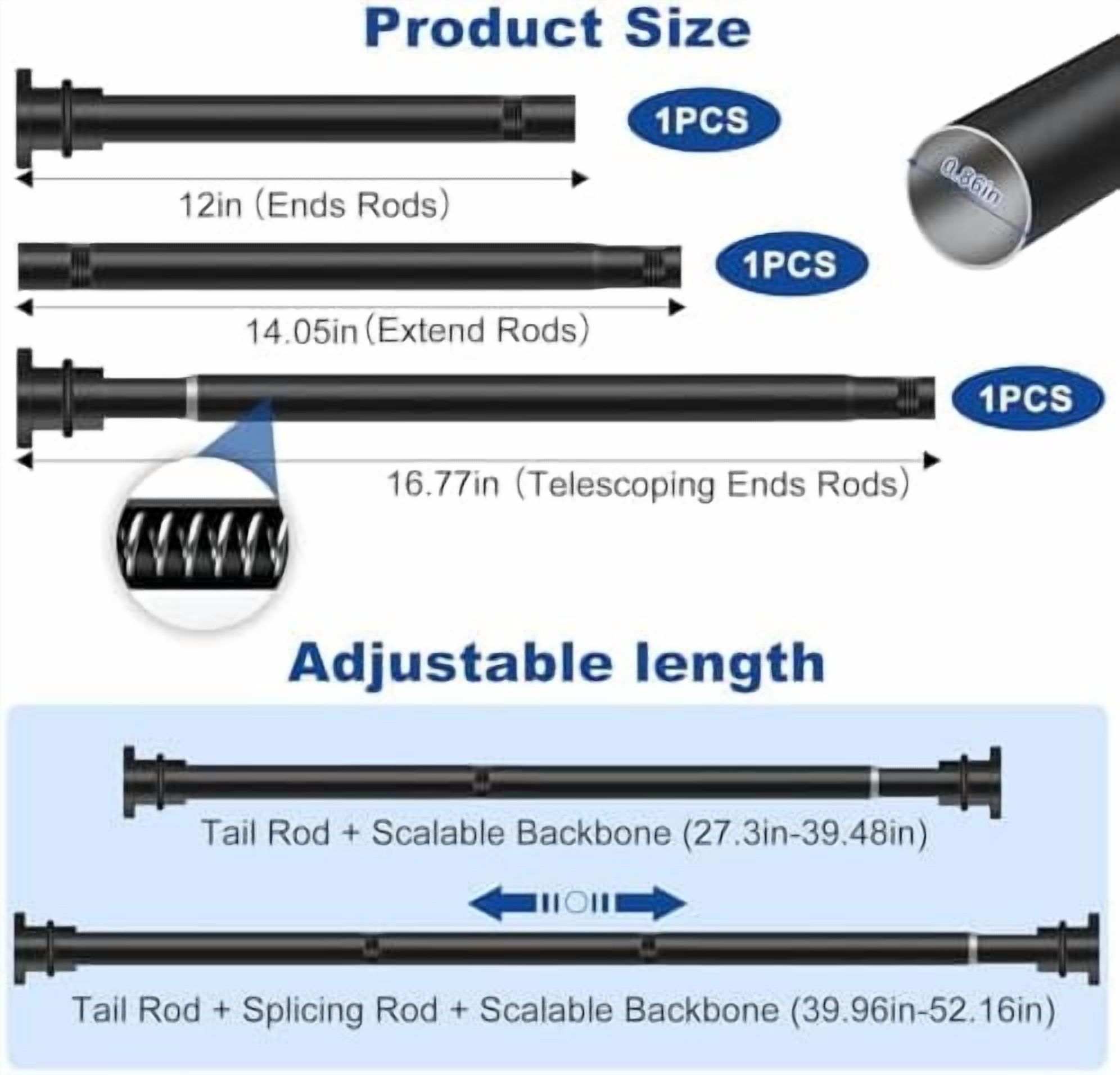 Black Tension Curtain Rod 28-48 Inch, Adjustable No Drilling Spring Rod for Windows, Bathroom, Bedroom, Doorway & Closet