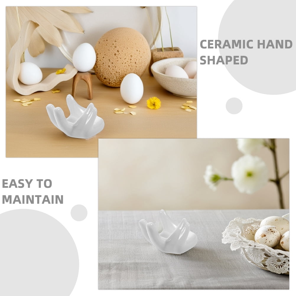 WHAMVOX 6pcs Hand Shaped Ceramic Egg Cup Holder Porcelain Egg Display Stand for Easter Eggs Hard Boiled Eggs Kitchen Table Decor Porcelain Eggs Holder for Festive