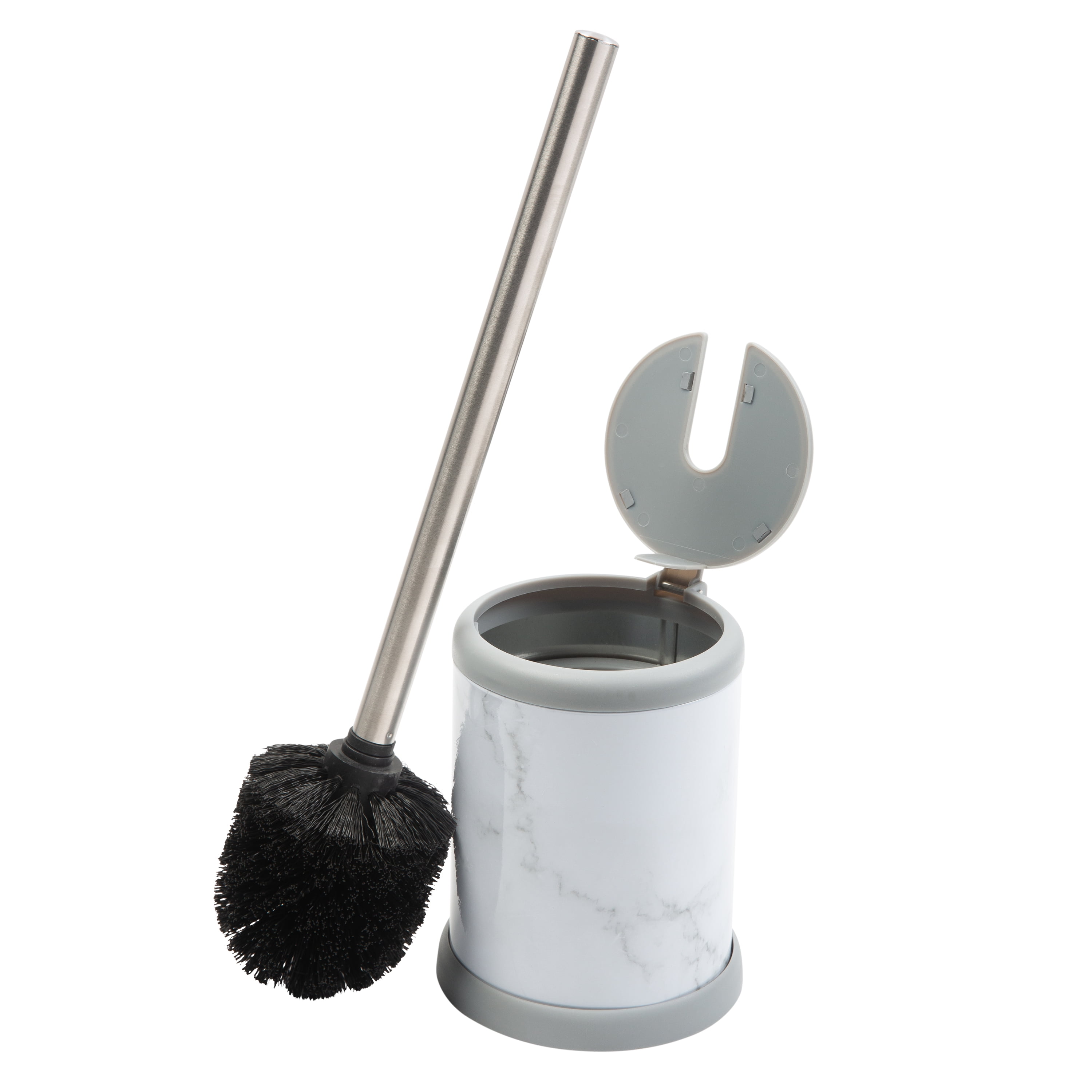 Bath Bliss Self Closing Lid Toilet Brush and Holder 2 Pack Replacement Brushes in Marble