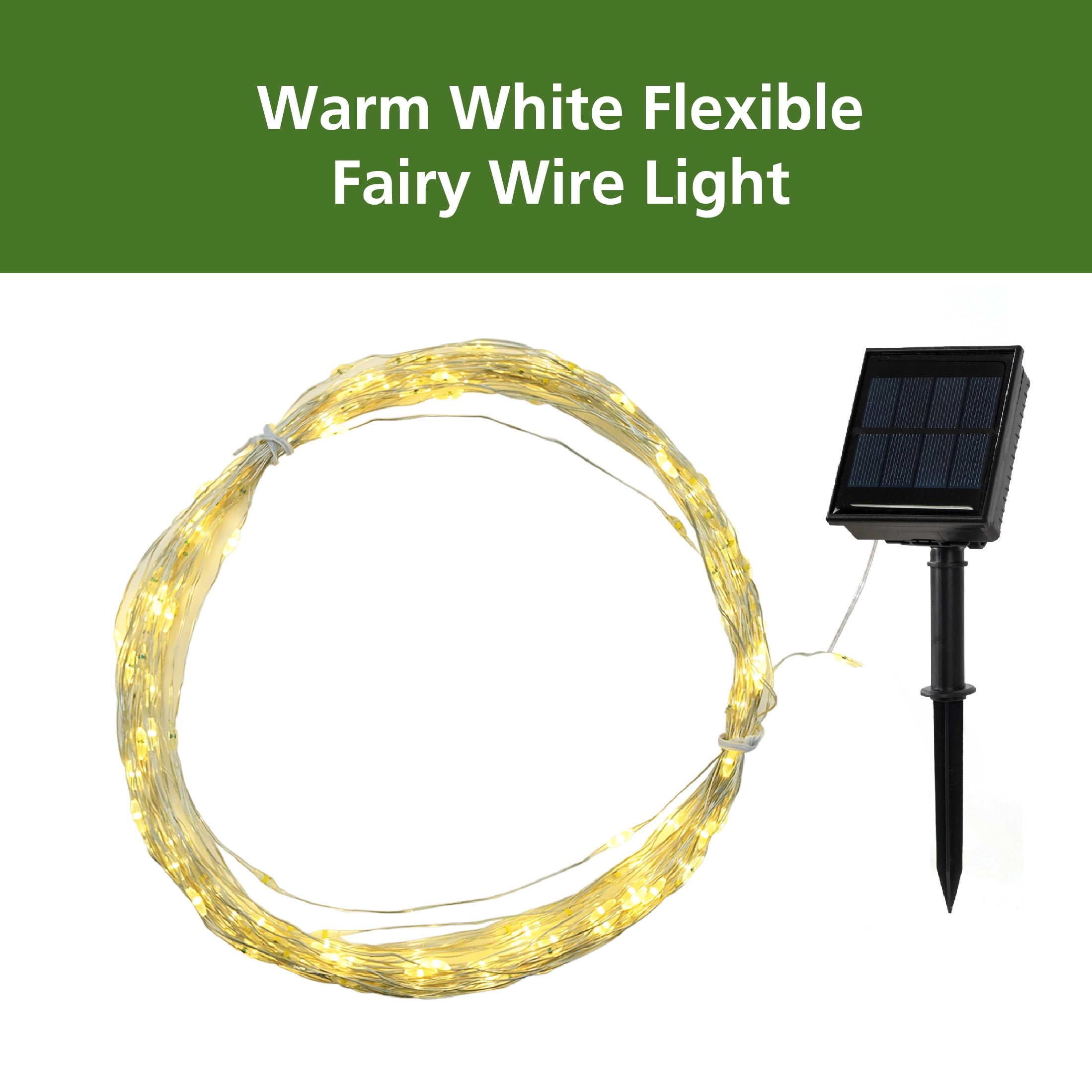 (2 pack) Mainstays Solar Power 200-Count Warm White Fairy LED Wire String Lights Garden Decorative