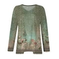 thumbnail image 4 of TQWQT Plus Size T Shirts for Women Loose Cute Shirt Long Sleeve V Neck Floral Graphic T-Shirt Fall Casual Tunics Blouses Green XL, 4 of 6