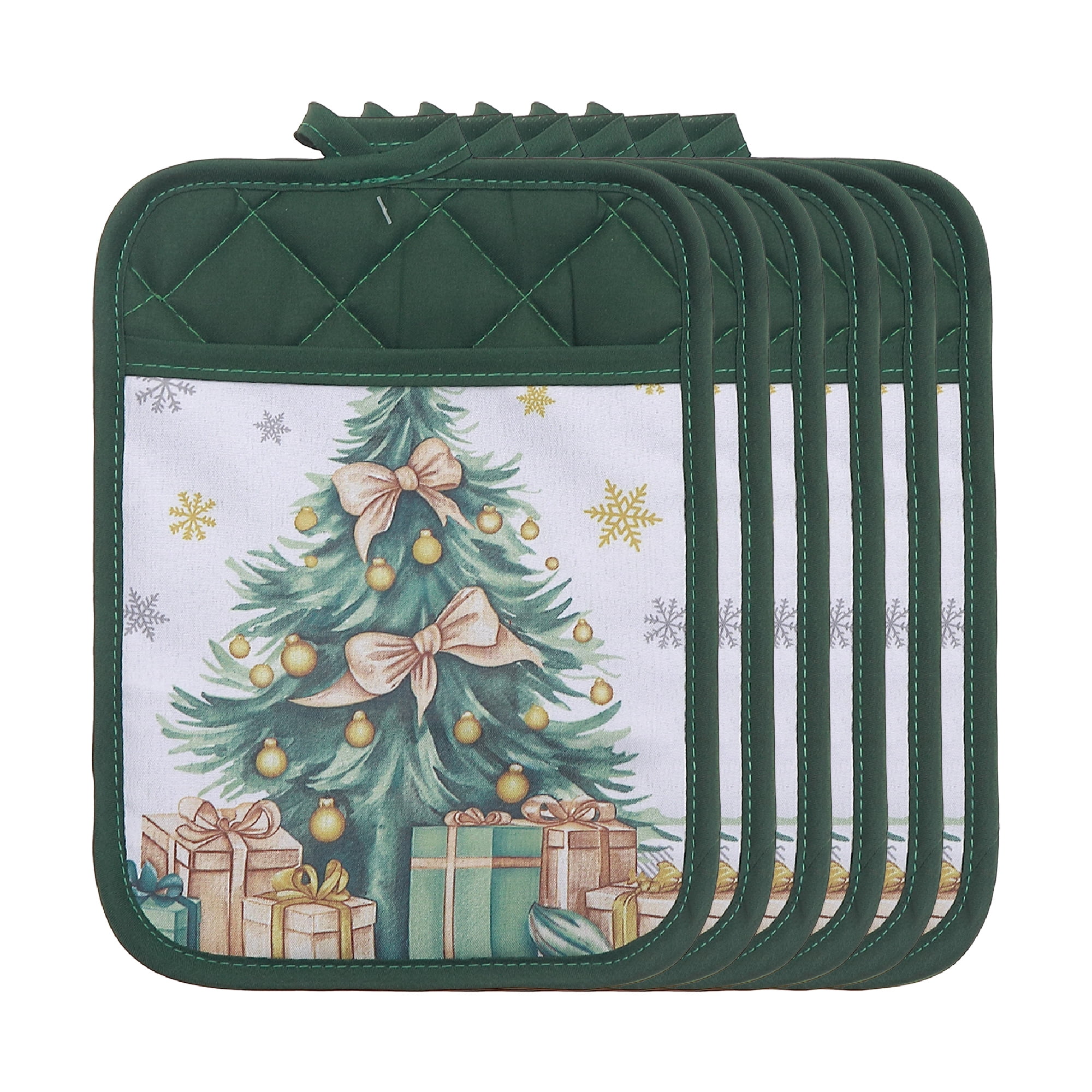 Pot Holder With Pocket (Christmas Tree) - Set of 6