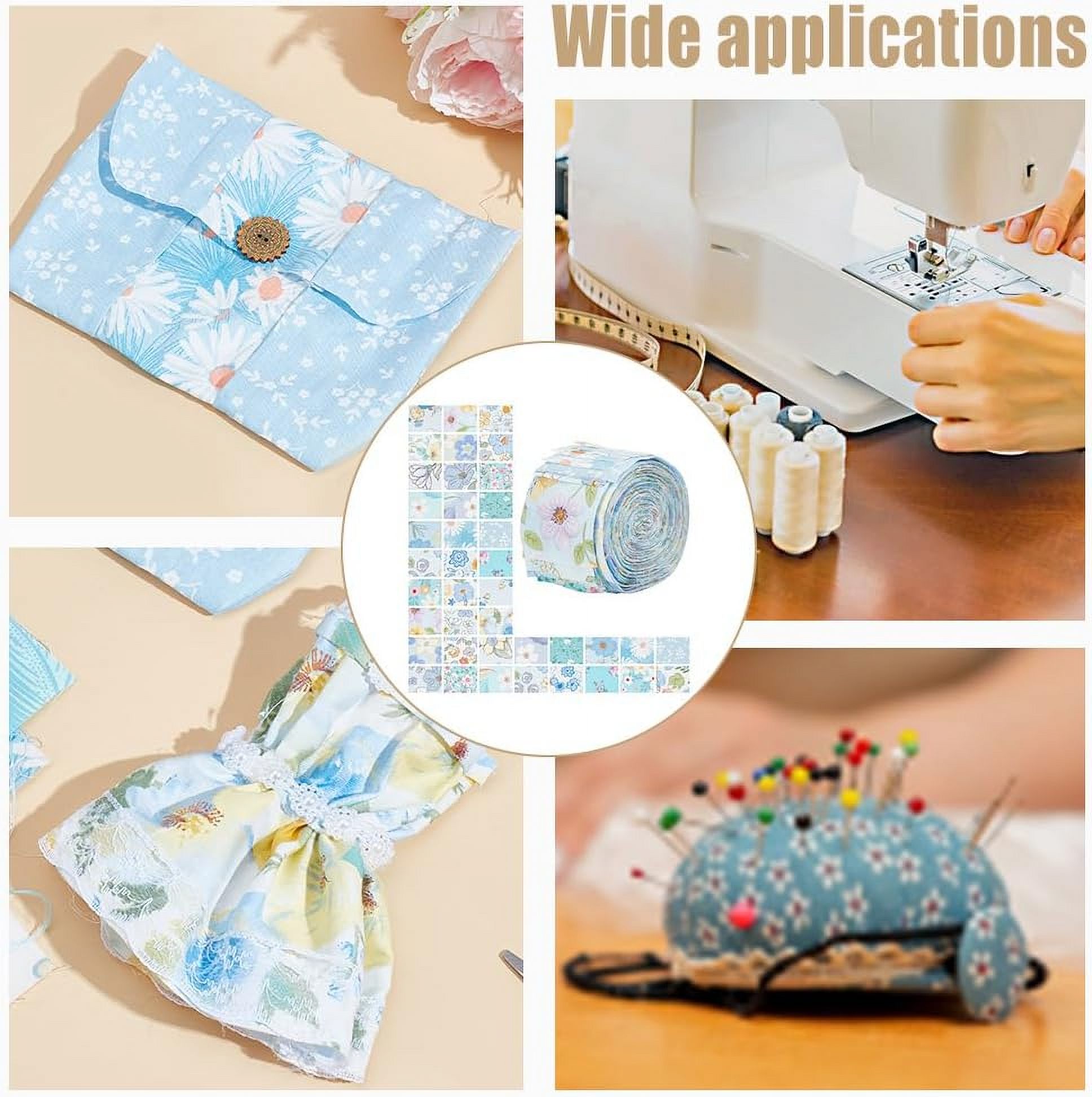 40Pcs Fabric Jelly Rolls 100% Cotton Quilting Fabric 39x2.6 Inch Flower Pattern Fabrics Strips Precuts Quilt Strips for Blanket Upholstery Home Decor and Purse Making Blue