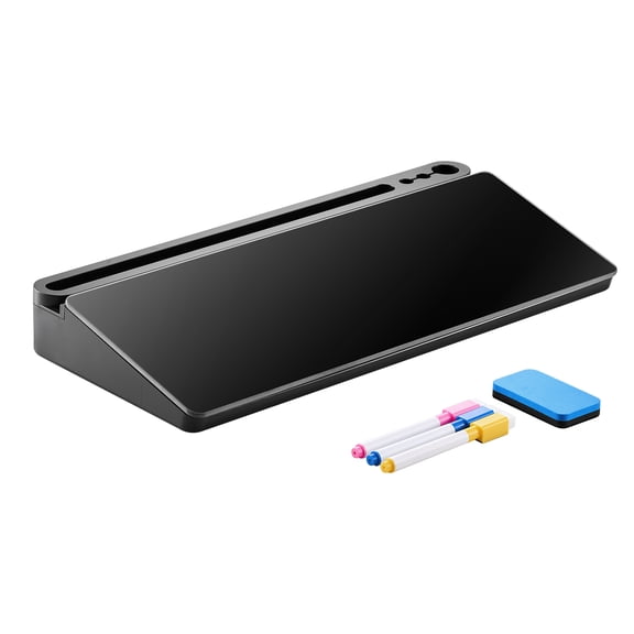 KFFKFF Desktop Whiteboard, 15.8 x 7.1in Glass Dry Erase Board with Storage, Non-Slip Base, Organizer for Office, Home, and School Supplies, Black