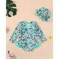 thumbnail image 3 of KIMI BEAR Newborn Baby Girls One-piece Swimsuit 3-6 Months Bathing Suit Ruffle Long Sleeves Floral Beach Wear UPF 50+ Rash Guard Swimwear with Hat 2pcs Green, 3 of 10