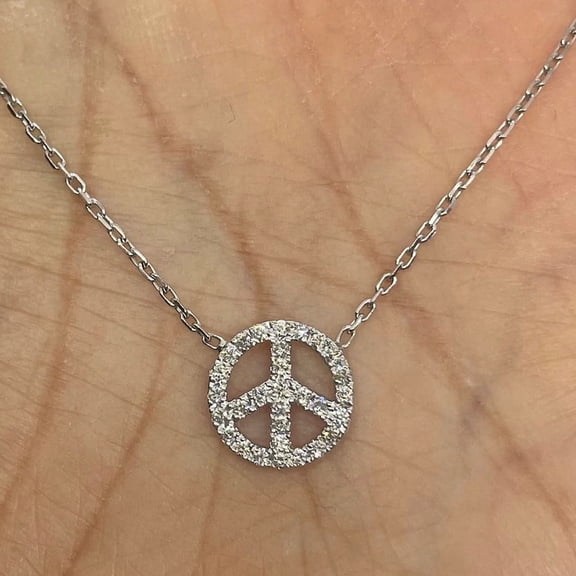 2Ct Round Cut Lab-Created Diamond Peace Sign Pendant 14K White Gold Plated Silver