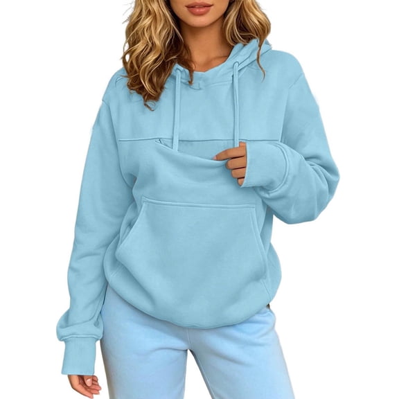 felwors Women's Oversized Hoodie with Pouch Pullover Fleece Sweatshirt Casual Pet Pocket Light Blue for Size M