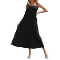 thumbnail image 3 of Qiylii Women's Summer Boho Spaghetti Strap Square Neck Solid Color Ruffle A Line Beach Long Maxi Dress, 3 of 5