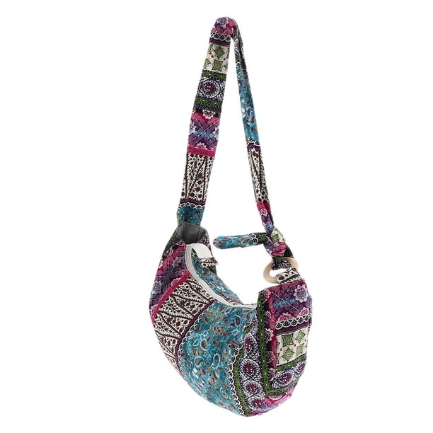 Bolsos bohemios Yinane para mujer bandolera Hobo de lona Azul + púrpura