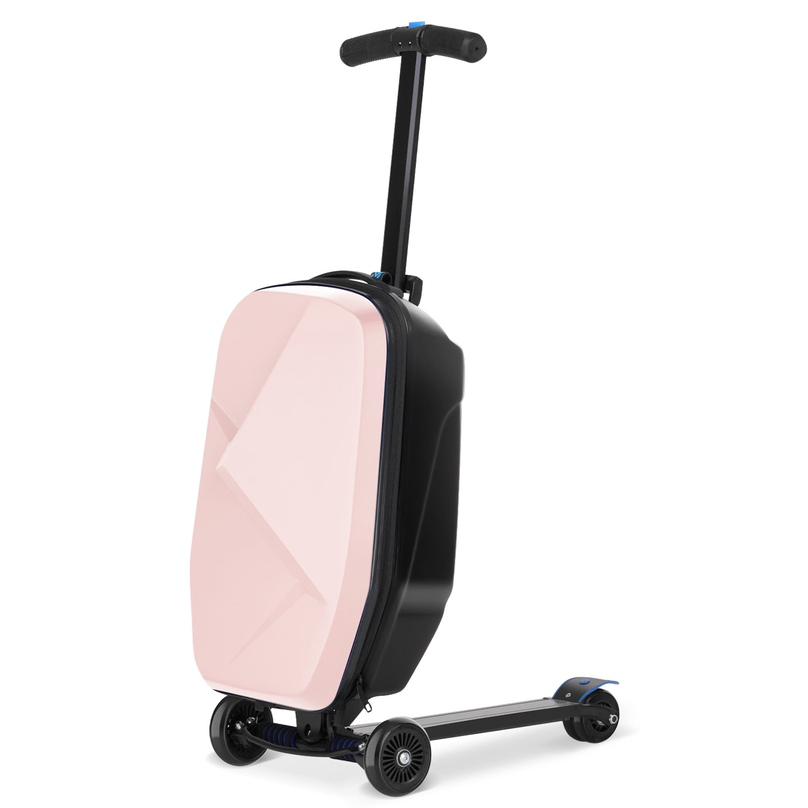 Advwin Scooter Luggage for Kids & Adults, Hardside Ride on Suitcase for Kids Ages 4-15 Multifunctional Lightweight Foldable Carry on Luggage with Wheels Ride on for Children Teenagers, Pink