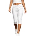 thumbnail image 4 of Lenpel Low Rise Capri Jeans for Women Straight Leg Stretch Denim Capri Cropped Pants Casual Comfy Streetwear Clothes(White,X-Large), 4 of 7