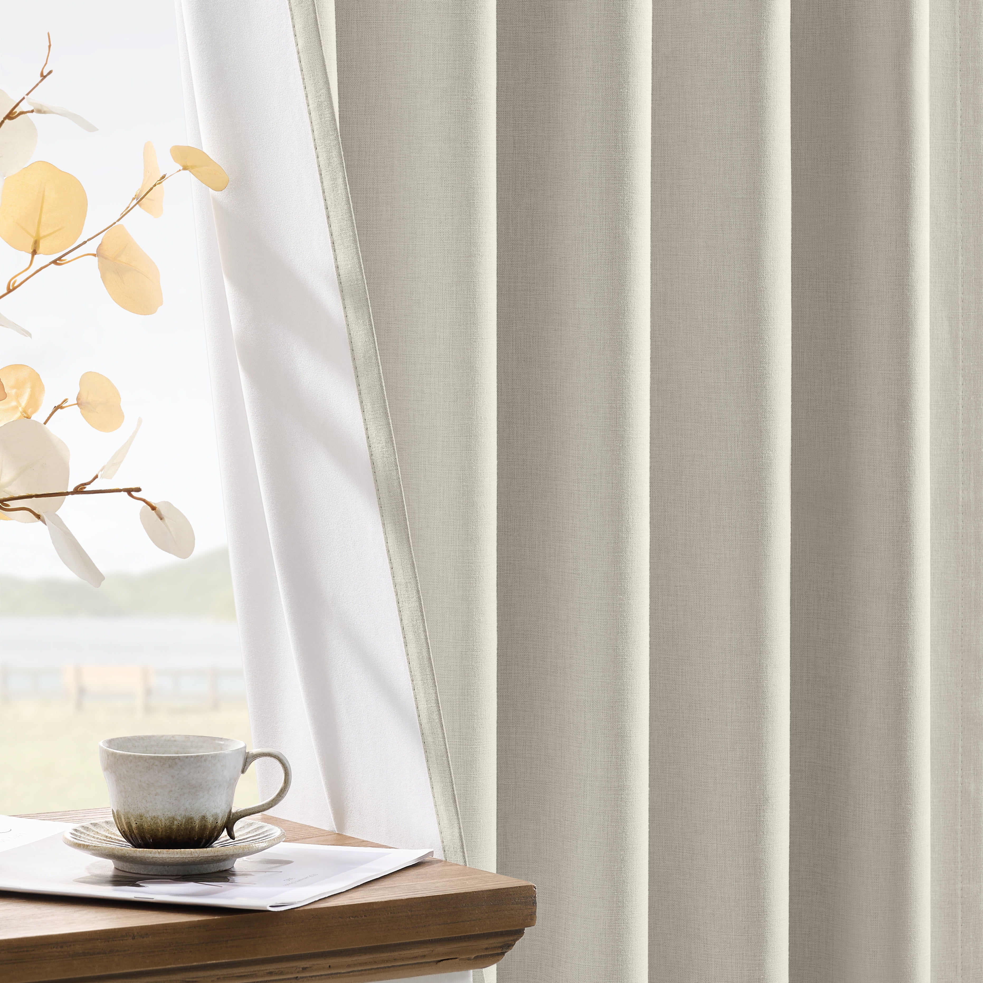 Muuphra Farmhouse 100% Blackout Back Tab Curtains for Living Room,2 Panels,Linen,52×84 Inches