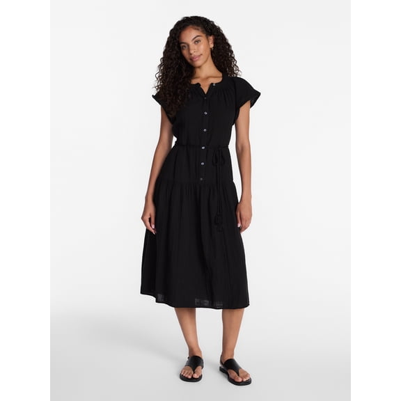 Time and Tru Women's and Women's Plus Double Cloth Midi Dress, Sizes XS-4X