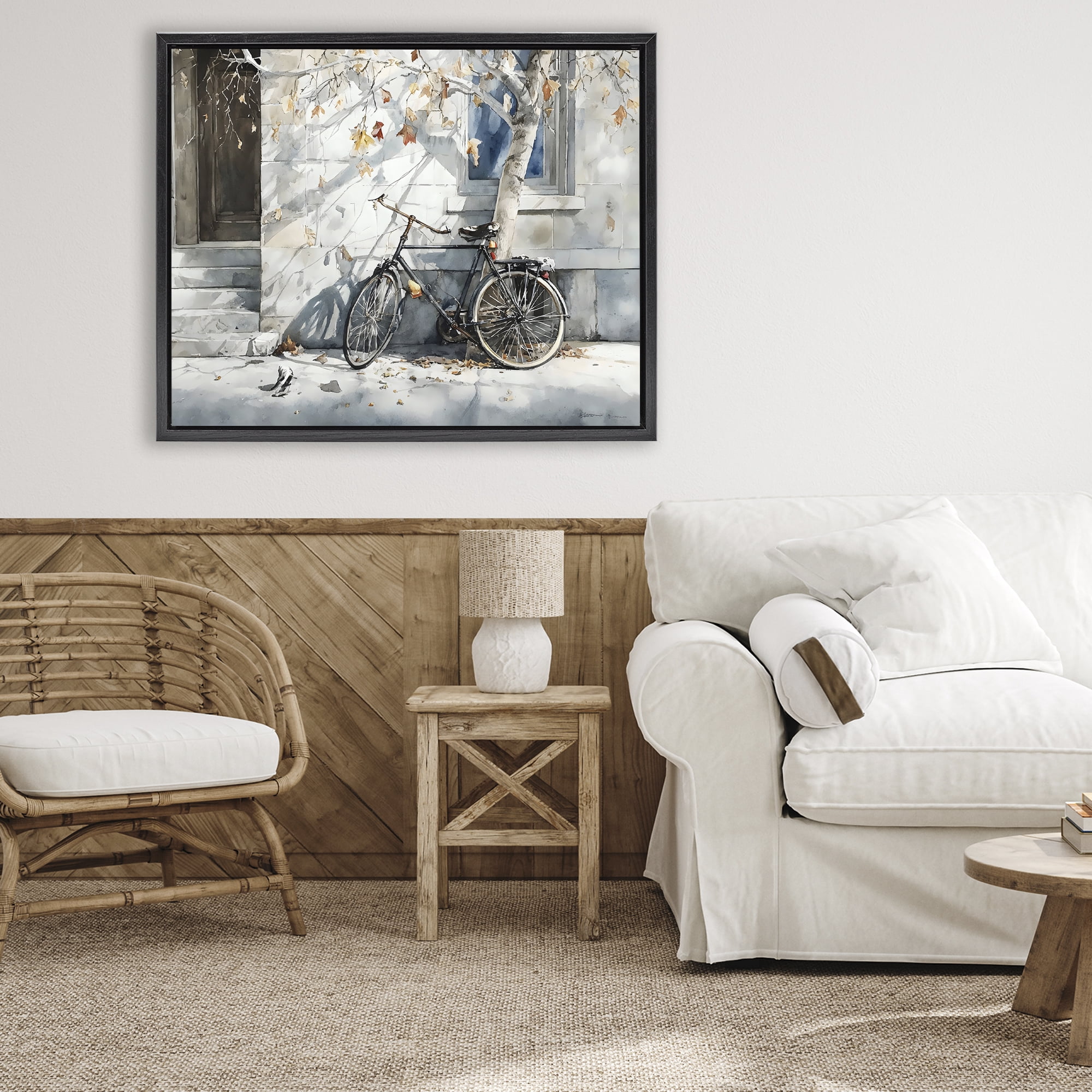 Stupell Industries Autumn Ride on Quiet Street Black Framed Floater Canvas Wall Art, design by Franklyn Gregory