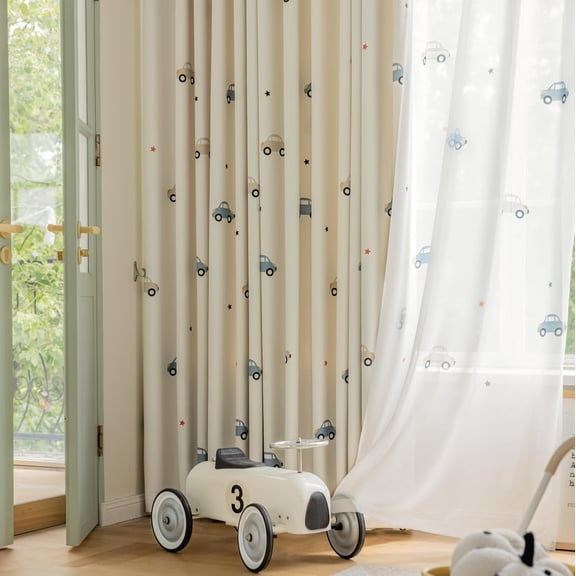 Cartoon Car Printed Blackout Curtains for Kids Room Nursery Privacy Room Darkening Drapes for Childrens Bedroom Living Room Grommet Top Thermal Insulated Window Treatment 1 Panel W52 x L84 Inch
