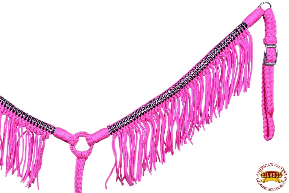 Pink Horse Breast Collar Flat Braided Paracord Crystal Fringes Hilason U-A212 