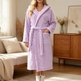 thumbnail image 2 of Womens Plush Robes Long Soft Jacquard Fluffy Bathrobe Hooded Robe Sleepwear with Pockets Rose Gold Free Size, 2 of 6