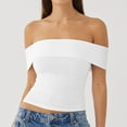 thumbnail image 2 of MESSUEN Off the Shoulder Tops for Women Crop Tops for Women Top for Women Summer Off the Shoulder Going Out Trendy Cropped Tees Cute Outfits Womens Shirts Casual Womens Tshirts White L, 2 of 8