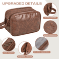 thumbnail image 5 of Toiletry Bag for Men, PU Leather Travel Toiletry Organizer with Handle, Water Resistant Travel Essentials for Women, Travel Storage Bags with Divider for Cosmetics Toiletries Brushes Tools, Brown, 5 of 7
