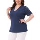thumbnail image 4 of Blusa elegante de manga corta de encaje con cuello en V para mujer de tallas grandes Agnes Orinda, tunic ribeteada de punto, 3X, azul marino, 4 of 6