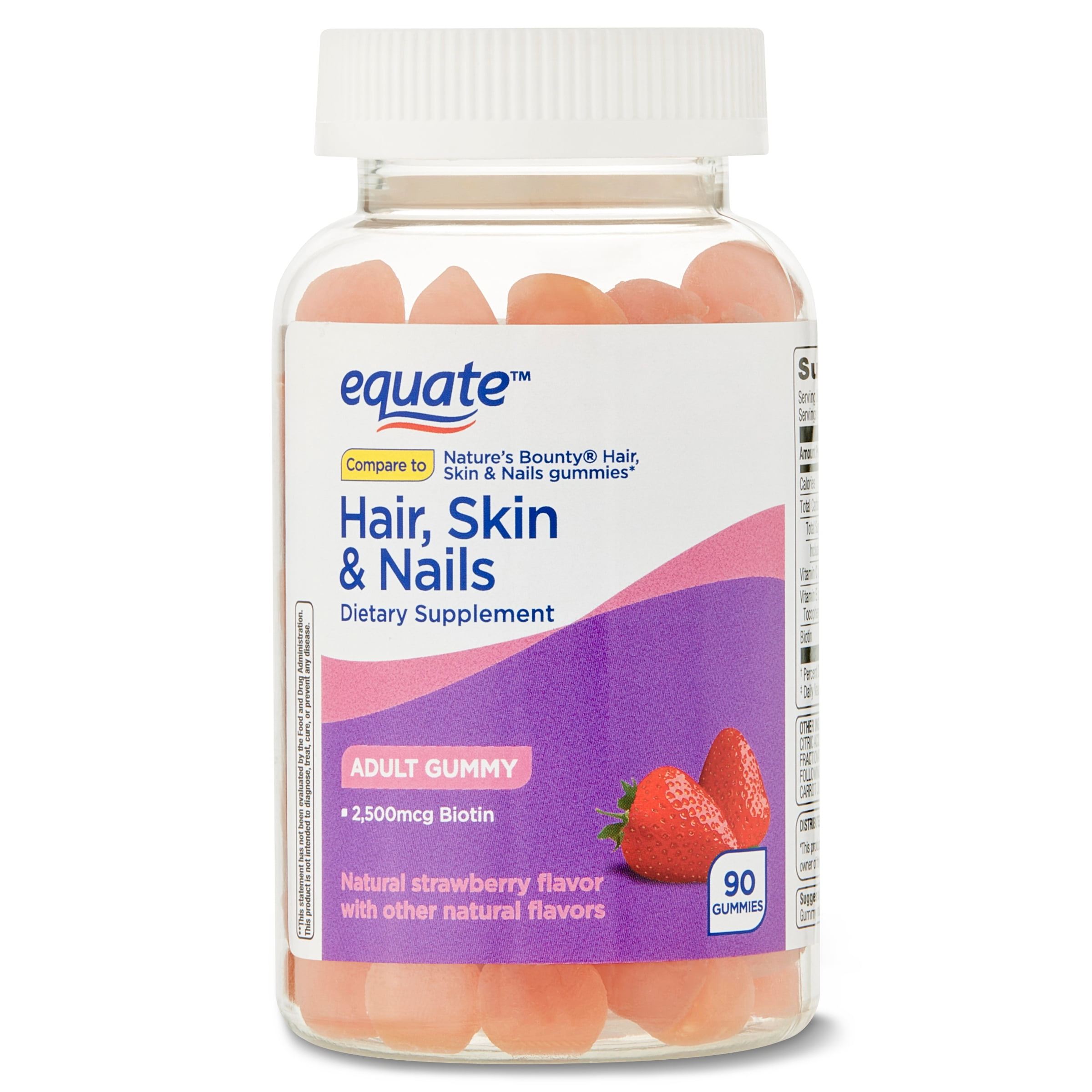 Equate Hair, Skin, and Nails Adult Gummies, 90 count 