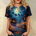 thumbnail image 2 of JULMCOMO Halloween Shirts for Women Cotton Linen Funny Witch Pumpkin Ghost Print Henley Trendy Tunic Tops Holiday Costume Graphic Tees Blue 2XL, 2 of 9