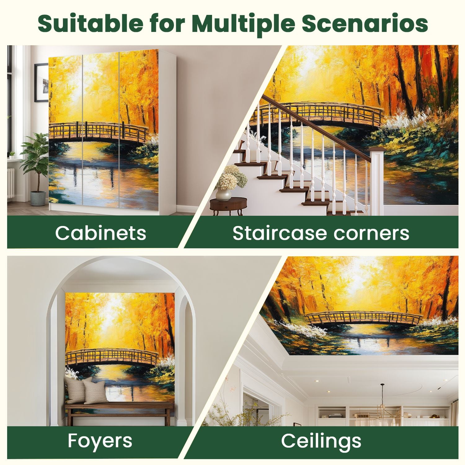 Peel and Stick Wallpaper Oil Painting Landscape Colorful Autumn Forest Beautiful River Autumn Modern Art Wall Mural Decor Self Adhesive and Removable 100in x 144in