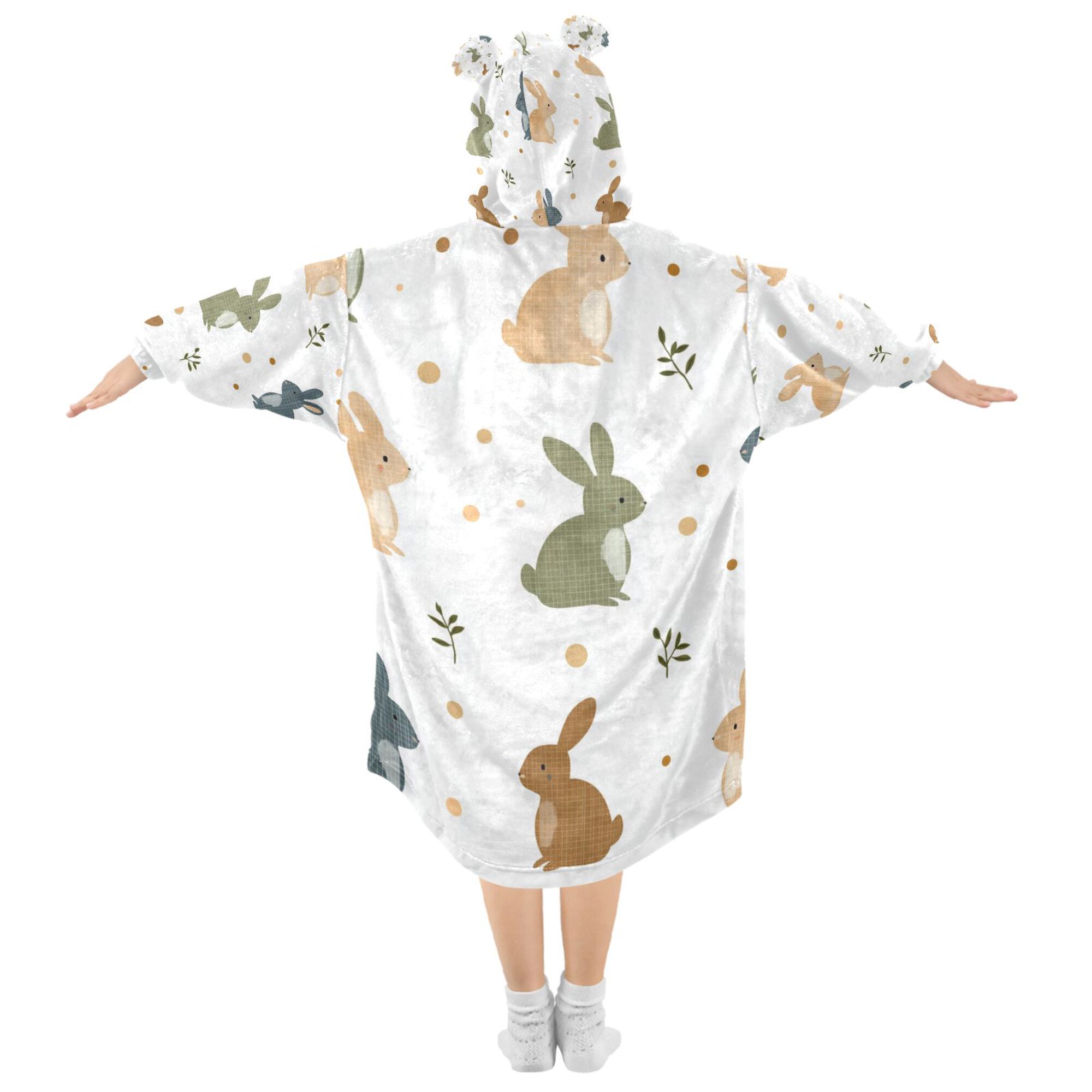 FORMRS Wearable Blanket Hoodie with Sleeves for Kids Cozy Flannel Sweatshirt, Cartoon Bunnies