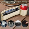 thumbnail image 4 of Car Leather Cup Holder Gap Bag, seat Gap Storage Box, with Water Cup Holder Gap Storage Box, Adjustable car seat Storage Box, can Store Glasses, Phone, Keys, Cards (Brown A) (Passenger Side White), 4 of 14