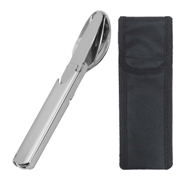 Lypsnake 4-in-1 Portable Stainless Steel Cutlery Set, Foldable Spoon Fork Knife Combo with Serrated Edge, Compact Travel Utensil for Camping Picnic Outdoor Dining