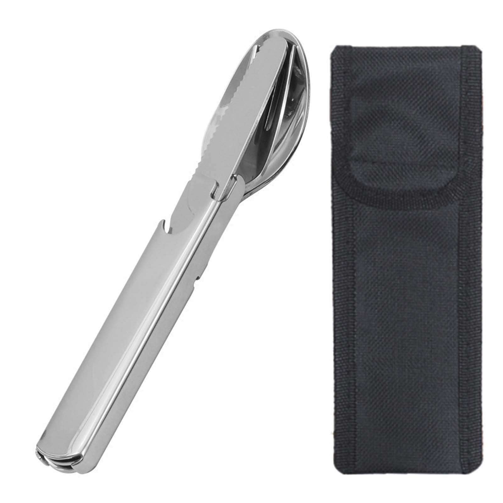 1 Portable Stainless Steel Cutlery Set - Lightweight Fork, Spoon, Knife & Bottle Opener for Outdoor picnics and travel, Compact and Durable Design,Silver