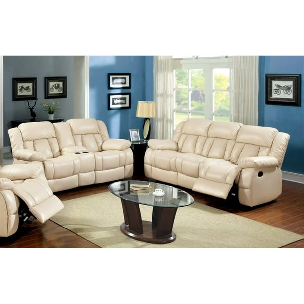 Furniture Of America Frey 2 Piece Faux Leather Reclining Sofa Set In Ivory Com Piece Faux Leather Reclining Sofa Set, Faux Leather Reclining Sofa Set