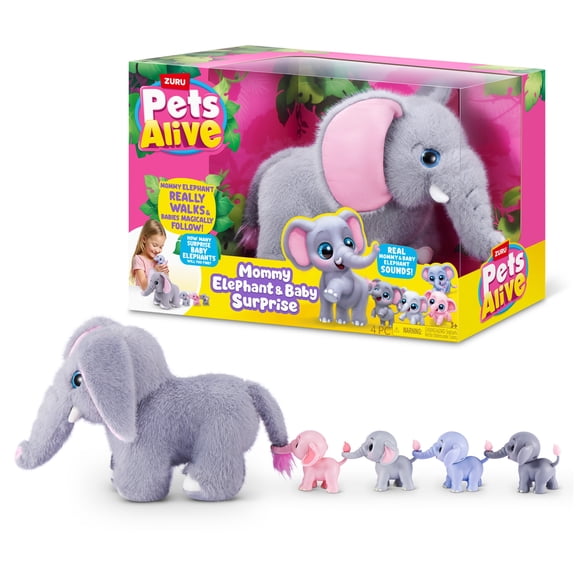 Pets Alive Mommy Elephant and Baby Surprise by ZURU - Interactive Electronic Pet Playset for Kids Ages 3 