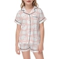 thumbnail image 4 of Kids Halloween Pajamas Size 9-10 Years Girls Halloween Homewear Short Sleeve Notch Collar Top with Shorts Pjs for Girls Pink, 4 of 5