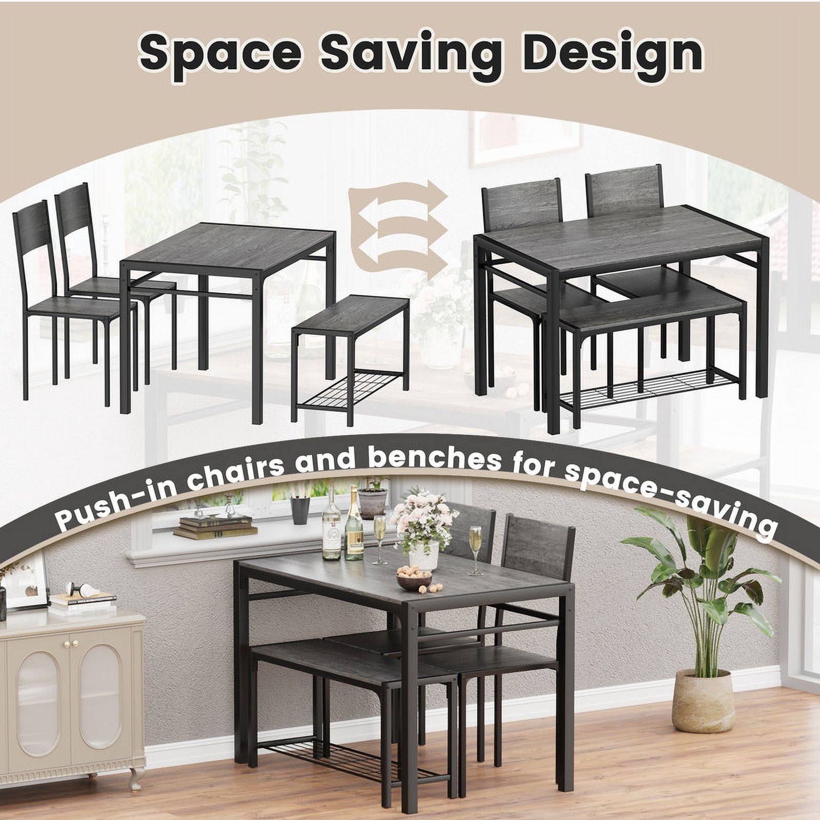 Furmax 4-Seater Dining Set with Bench, Modern Indoor/Outdoor