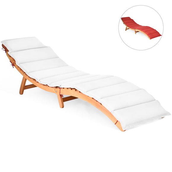 Costway Sillón Plegable Para Patio, Tumbona De Eucalipto Para Exteriores, Tumbona Con Asiento Acolchado De Doble Cara Para Jardín, Césped, Patio Trasero, Sillón Portátil Con Reposacabezas Plegable