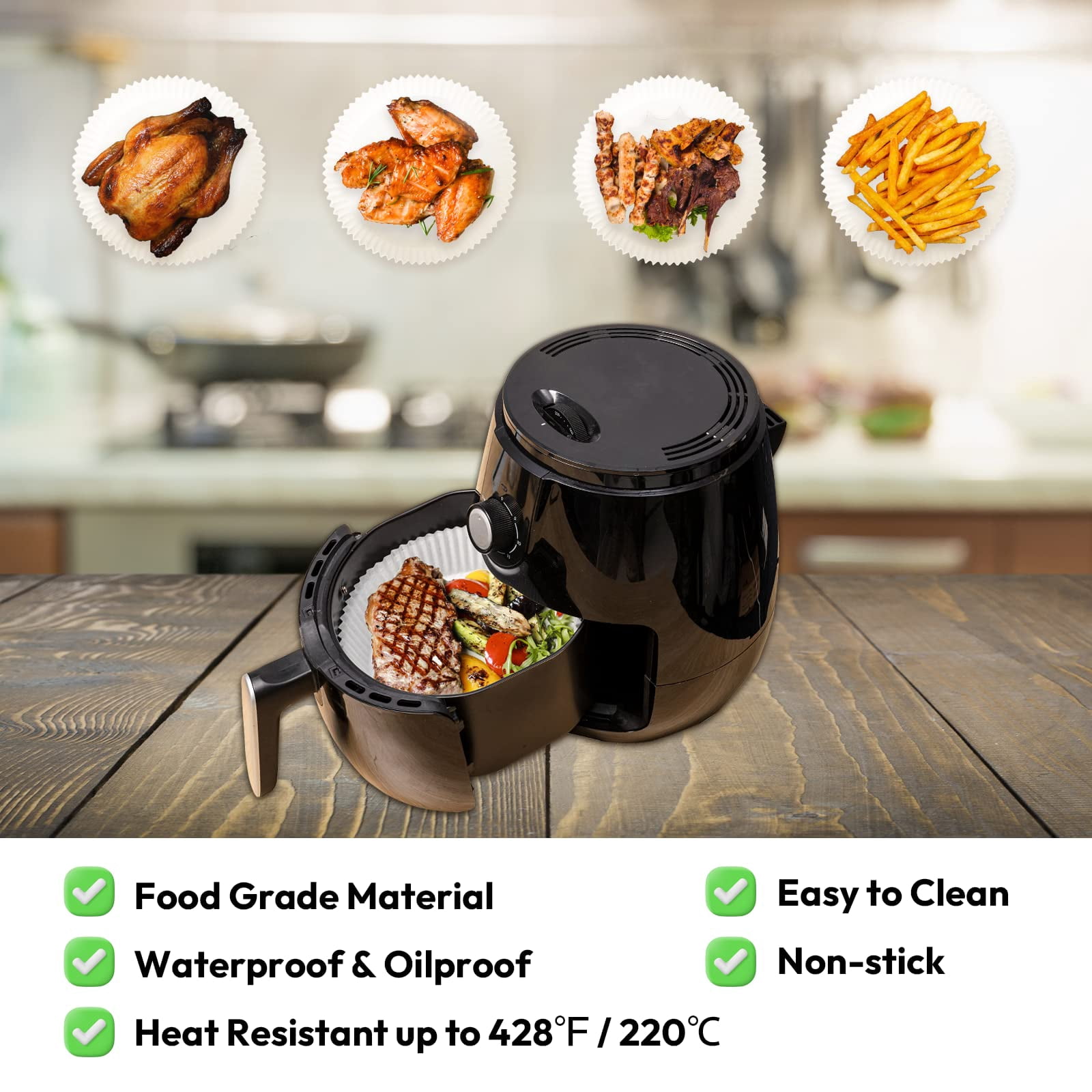 Baklicious Air Fryer Liners, 120 pack, Round 6.5 inch, Food Grade Parchment Paper
