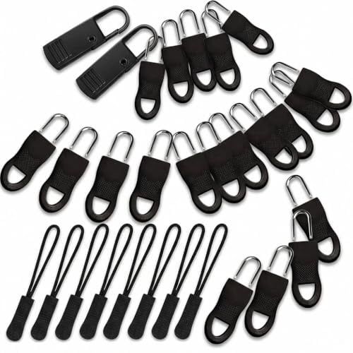 26‑Pack Universal Zipper Pull Replacement, Detachable Zipper Pull Tab Handles, Black Zipper Repair Parts for Jackets, Backpacks, Luggage, Purses, Boots, Pants, Tents & Travel Bags