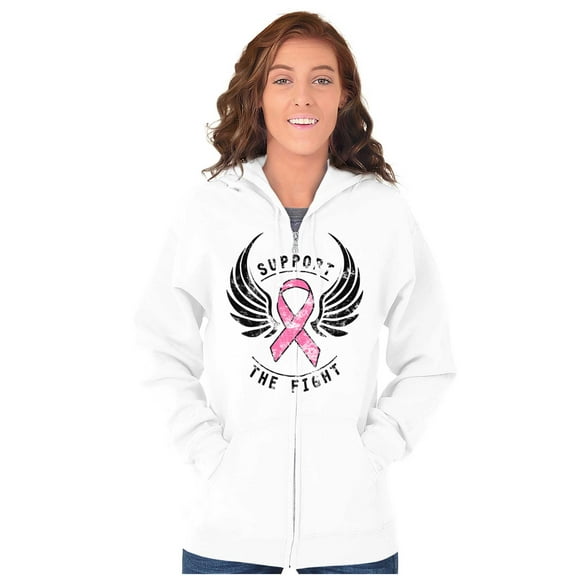Support The Fight Breast Cancer Pink Zip Hoodie Sweatshirt Women Brisco Brands S