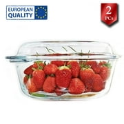 Pasabahce Clear Glass Casserole with Lid- Round Baking Dish, Oven Safe Bakeware, 71 oz