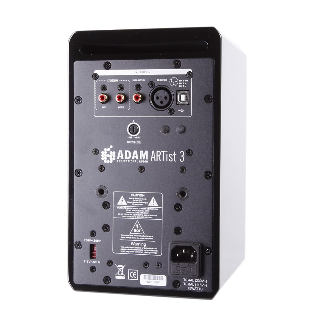 adam audio artist 3 powered studio monitor glossy white