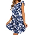 thumbnail image 4 of INSPIRE CHIC Women's Dress Floral Ruffle Cap Sleeve Above Knee Length A-Line Ruffle Summer Dresses S Blue, 4 of 6