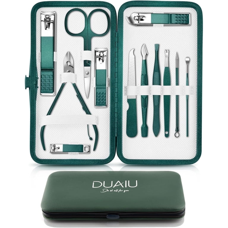 DUAIU 12-Piece Nail Care Kit, Green Travel Case photo 1