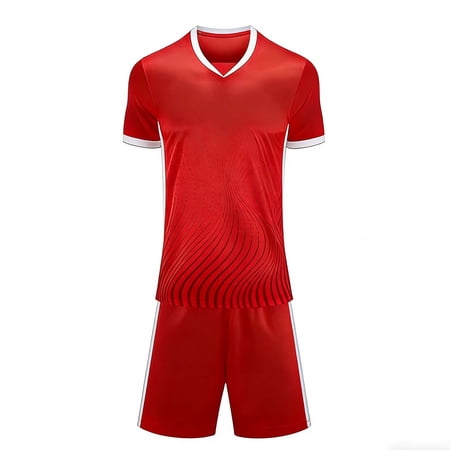 AINIYS Boys Soccer Set Big Kid Solid Pattern V Neck Athletic Wear Ideal For School And Weekend Outdoor Trips Red 6-7Years