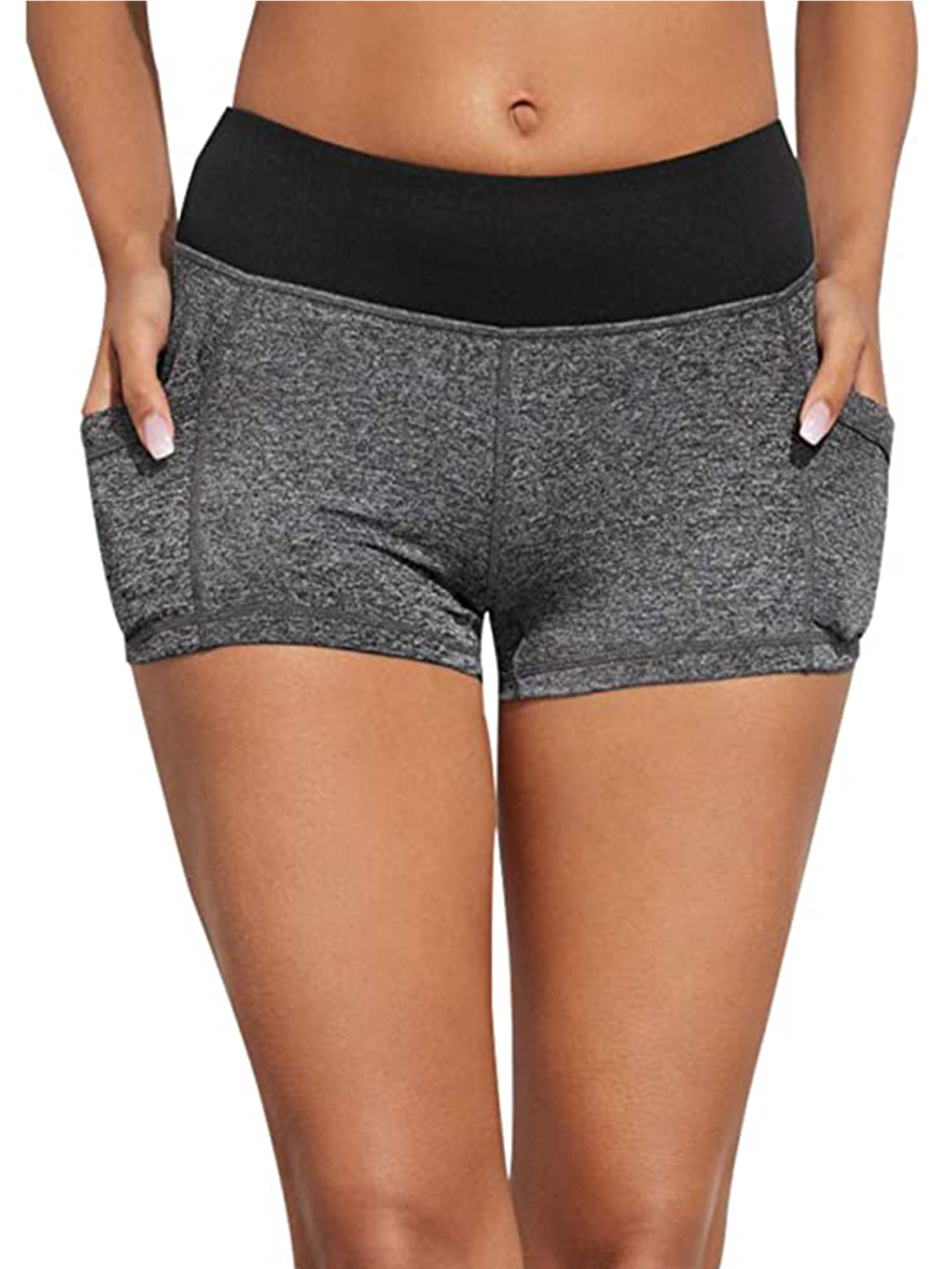 Women High Waist Workout Yoga Shorts With Tow Pockets Tummy Control Bike Shorts Running Exercise