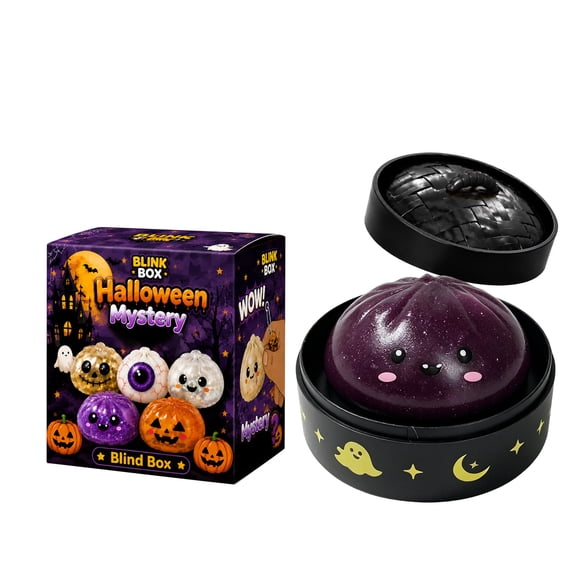 Halloween Glitter Dumpling Squishies Toys, Spooky Slow Rise Stress Ball Squeeze with Steamer, Halloween Dumplings Adults Fidget Anxiety Relief, for Holiday & Birthday Gifts/E