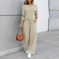 thumbnail image 3 of SUNBS 2 Piece Outfits Women Fall Lounge Sets Crew Neck Tops Wide Leg Pants Vacation Travel Sweatsuits with Pockets, 3 of 7