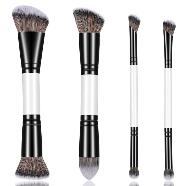 4-Piece Foundation, Contouring & Concealer Brush Set — Dual-Ended Professional Makeup Brush Kit, Suitable for Powder, Blush, Concealer, Eyeshadow, and Liquid/Loose/Cream Products.,Black